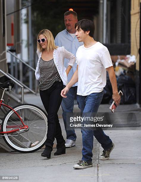 Drew Barrymore and Justin Long seen on location for "Going the Distance" on the streets of Manhattan on August 14, 2009 in New York City.