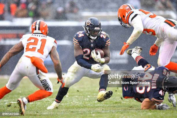 Chicago Bears running back Jordan Howard runs with the football during the game between the Chicago Bears and the Cleveland Browns on December 24,...