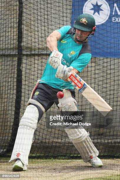 Shaun Marsh bats during the Australian nets session at the on December 25, 2017 in Melbourne, Australia.
