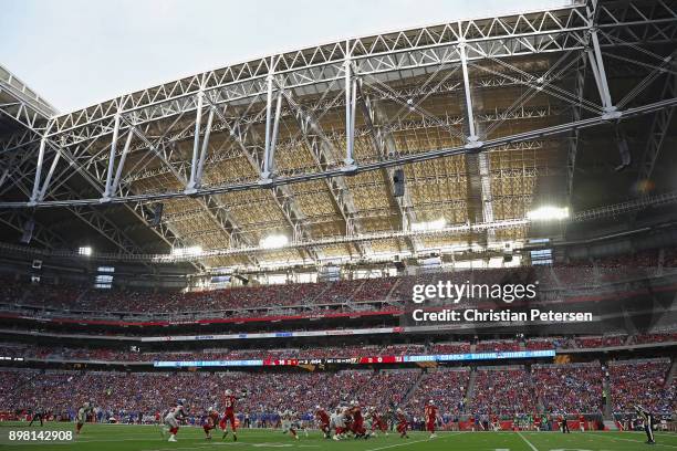 General view of action as wide receiver Jaron Brown of the Arizona Cardinals catches a pass during the second half of the NFL game against the New...