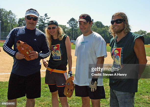 Actors Alec Baldwin, Lori Signer, Greg Bello and designer Tracy Feith attend the 61st Annual Artist vs. Writers Charity softball game at Herrick Park...