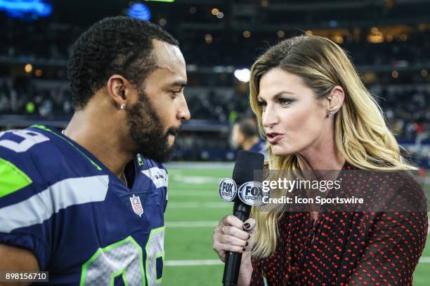 Fox sideline reporter Erin Andrews interviews Seattle Seahawks wide receiver Doug Baldwin after the game between the Dallas Cowboys and the Seattle...