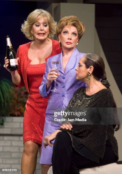 Actresses Margarita Gralia, Jaqueline Andere and Isaura Espinoza in action during the play 'Entre Mujeres', based on the work of Santiago Moncada, at...