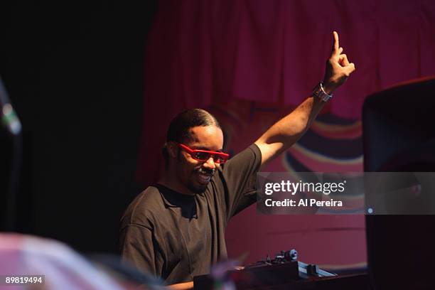 Dam Funk DJ opens for Animal Collective during the 31st Celebrate Brooklyn Summer Season at the Prospect Park Bandshell on August 15, 2009 in the...