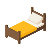 wooden bed for one person in an isometric view