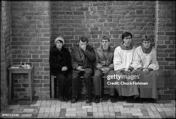 Polish trade-unionist Lech Walesa and his wife, Danuta, sit in an alcove with unidentified others at Christmas Eve Mass, Gdansk, Poland, December...