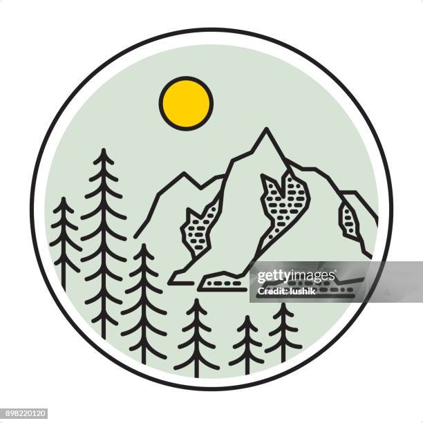 мountain forest landscape - outline style nature - valley icon stock illustrations