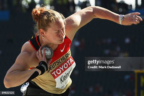 Nadine Kleinert of Germany competes in the women's Shot Put Qualification during day two of the 12th IAAF World Athletics Championships at the...