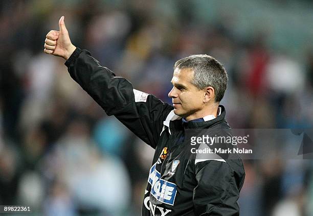 Sydney coach Vitezslav Lavicka acknowledges the crowd after winning the round two A-League match between Sydney FC and Adelaide United at the Sydney...