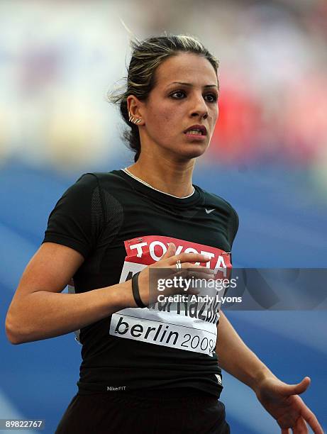 Dana Abdul Razak of Iraq competes in the women's 100 Metres Heats during day two of the 12th IAAF World Athletics Championships at the Olympic...