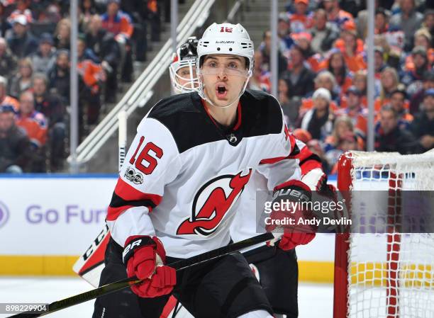 Steven Santini of the New Jersey Devils skates during the game against the Edmonton Oilers on November 3, 2017 at Rogers Place in Edmonton, Alberta,...