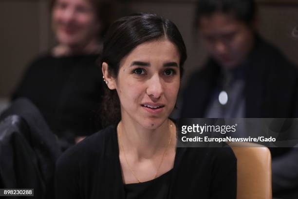Half length portrait of Nadia Murad, UNODC Goodwill Ambassador for the Dignity of Survivors of Human Trafficking, detailing her fight against the...