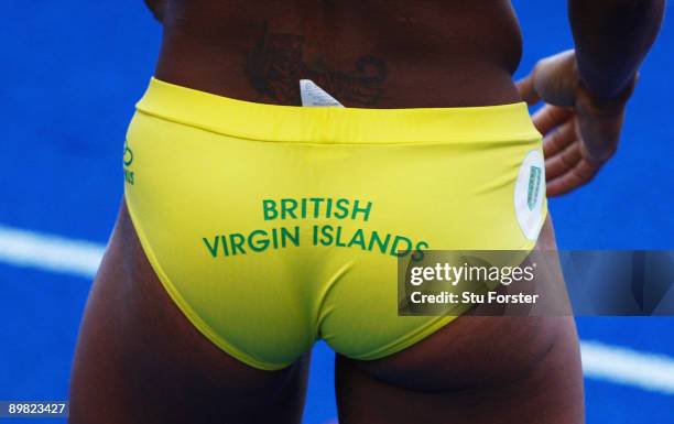 Tahesia Harrigan of British Virgin Islands competes in the women's 100 Metres Heats during day two of the 12th IAAF World Athletics Championships at...