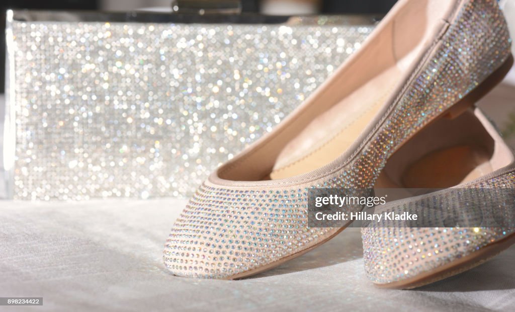 Sparkly shoes and clutch