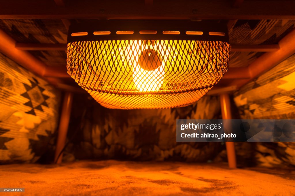 Binnenkant van de Japanse kotatsu tabel kachel