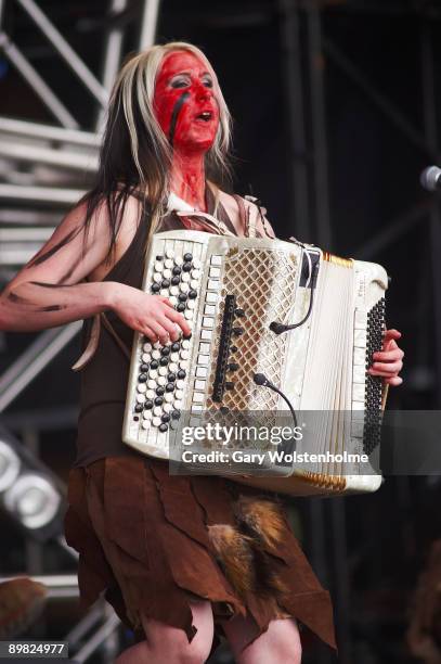 Netta Skog of Turisas performs on stage on the last day of Bloodstock Open Air festival at Catton Hall on August 16, 2009 in Derby, England.