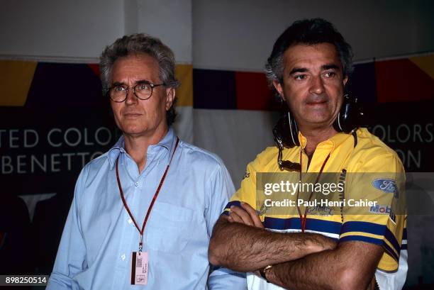 Flavio Briatore, Luciano Benetton, Grand Prix of Mexico, Autodromo Hermanos Rodriguez, Magdalena Mixhuca, 22 March 1992. Benetton clothing company...