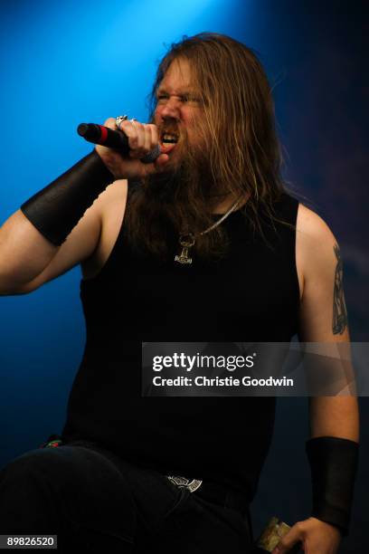 Johan Hegg of Amon Amarth performs on stage on the last day of Bloodstock Open Air festival at Catton Hall on August 16, 2009 in Derby, England.