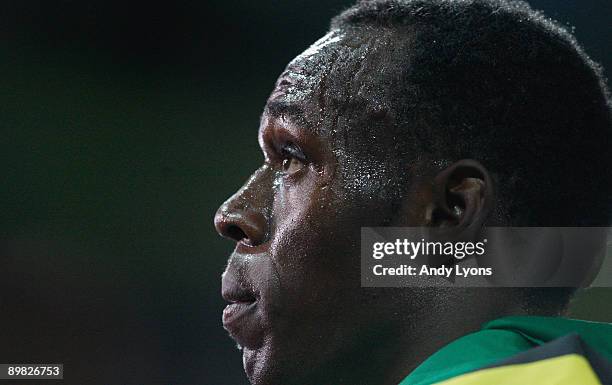 Usain Bolt of Jamaica celebrates winning the gold medal in the men's 100 Metres Final during day two of the 12th IAAF World Athletics Championships...