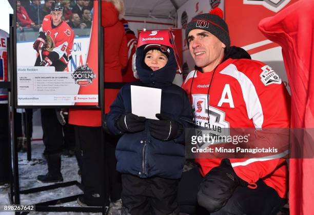 Ottawa Senators alumni Wade Redden poses with fans in the Centennial Fan Arena during the 2017 Scotiabank NHL100 Classic at Lansdowne Park on...