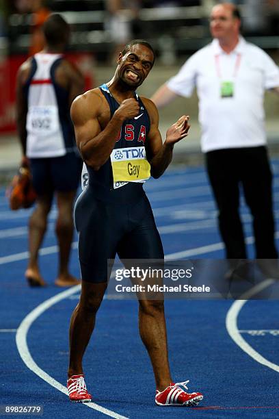 Tyson Gay of United States celebrates winning the silver medal in the men's 100 Metres Final during day two of the 12th IAAF World Athletics...