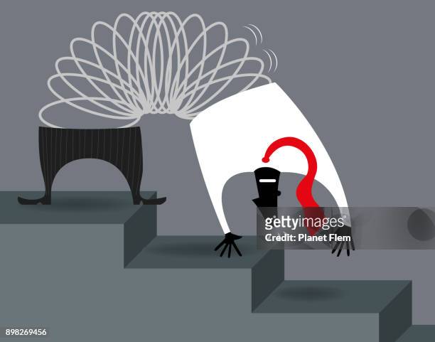 slinky businessman going down - metal coil stock illustrations