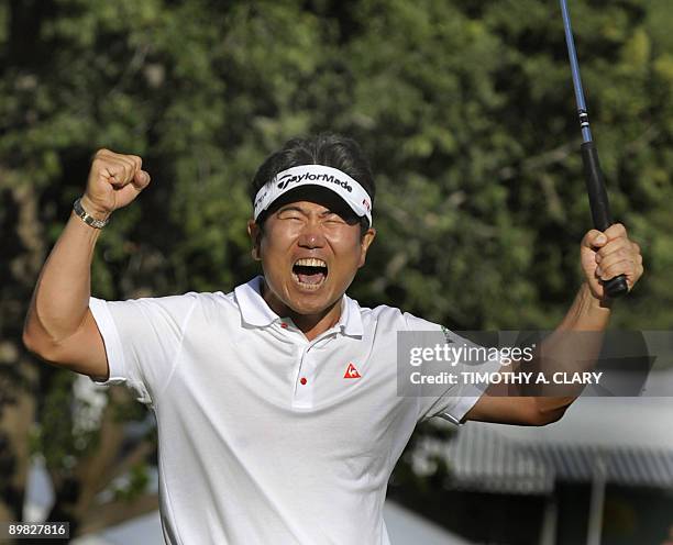 Yang of South Korea after winning August 16 ,2009 at the 91st PGA Championship at the Hazeltine National Golf Club in Chaska, Minnesota. AFP PHOTO /...