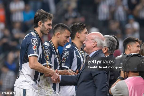 Jose Maria Basanta of Monterrey receives the winner's medal after the Final match between Monterrey and Pachuca as part of the Copa MX Apertura 2017...