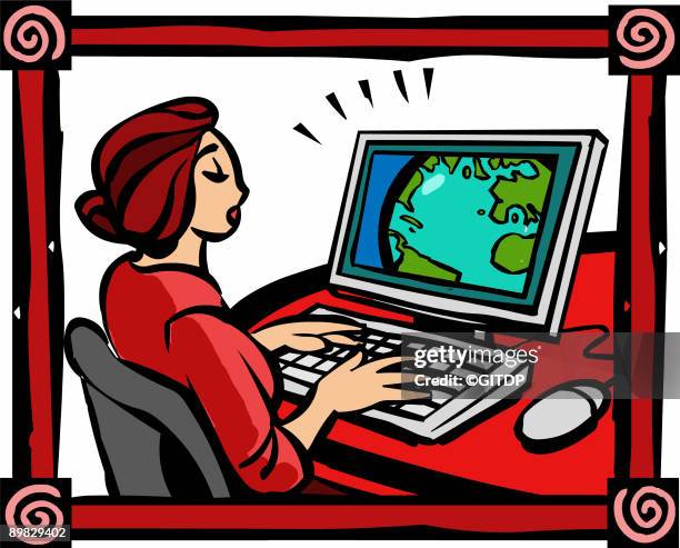 googling earth - someone learning computer clip art stock illustrations