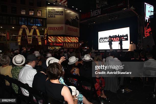 "Mad Men" season 3 premieres on the big screen In Times Square on August 16, 2009 in New York City.