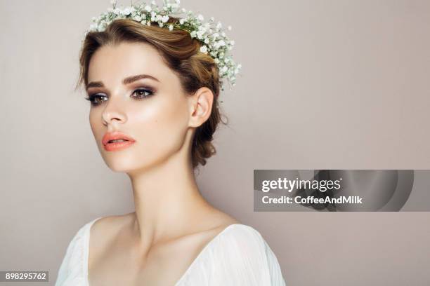 beautiful woman - bridal makeup stock pictures, royalty-free photos & images