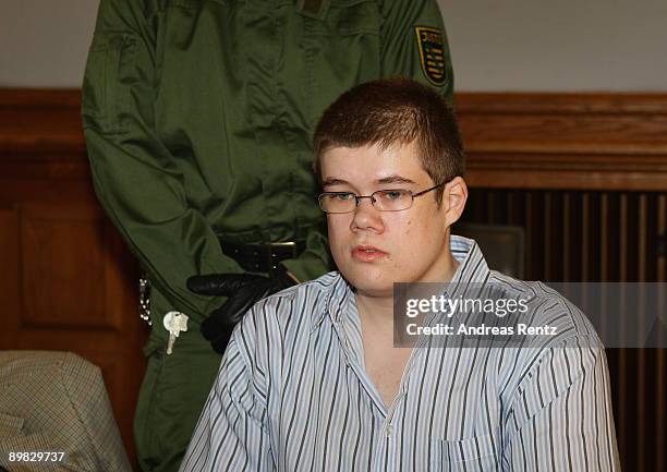 The accused Daniel V. Is seen at the Leipzig district court at the first day of the 'Michelle' trial on August 17, 2009 in Leipzig, Germany. Accused...
