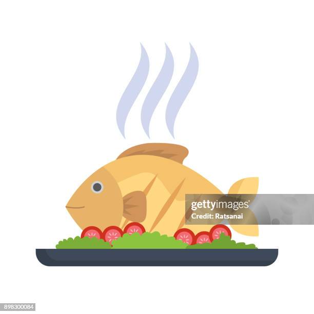 grilled fish - asian chef stock illustrations