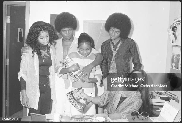 From left to right, American singers La Toya Jackson, Randy Jackson, Janet Jackson and Michael Jackson in Los Angeles, 7th July 1978. A photoshoot...