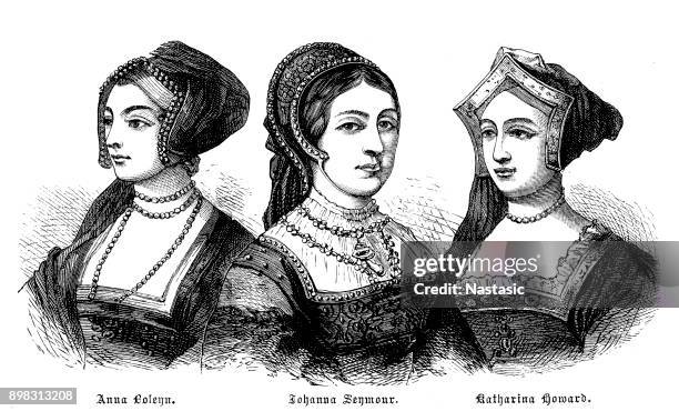 drei frauen von heinrich viii. - anne boleyn stock-grafiken, -clipart, -cartoons und -symbole