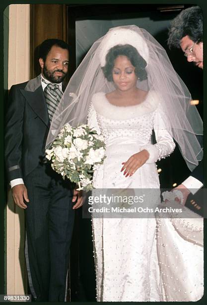 Motown founder Berry Gordy with his daughter Hazel Gordy, during her wedding to Jermaine Jackson in Hollywood, 15th December 1973.