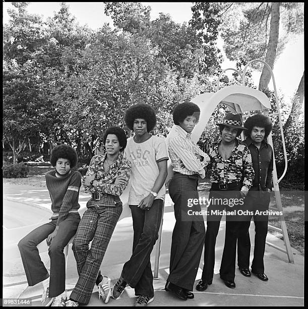 American singers the Jackson Five and their father Joseph at their home, Los Angeles, 18th December 1972. From left to right, Michael Jackson ,...