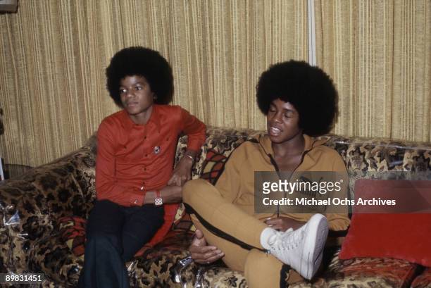 American singer Michael Jackson with his brother Jermaine at their home, Los Angeles, 28th November 1972. Taken during a photoshoot for 'Right On!'...
