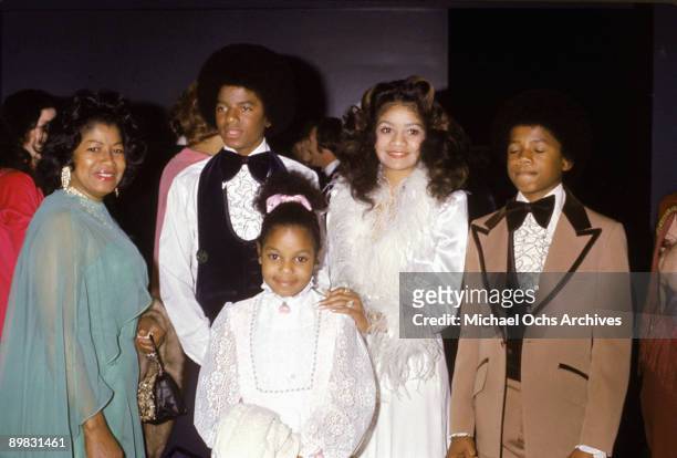 American singer Michael Jackson with his mother Katherine, sisters Janet and La Toya and brother Randy at the wedding of older brother Jermaine...