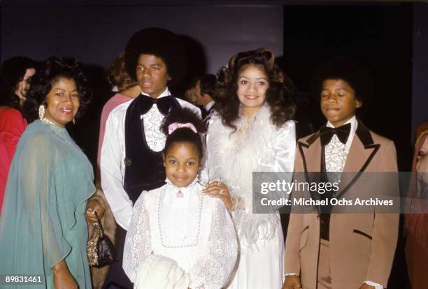 American singer Michael Jackson with his mother Katherine, sisters Janet and La Toya and brother Randy at the wedding of older brother Jermaine...