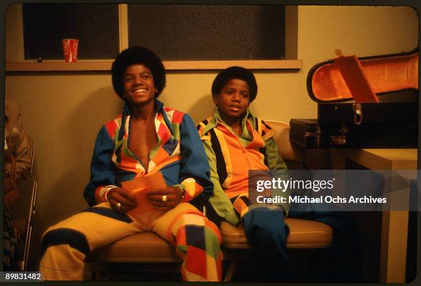American singer Michael Jackson and his brother Randy backstage at the Inglewood Forum, 26th August 1973.