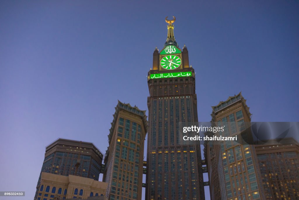 Morning view of minaret Mecca Royal Clock Tower Hotel