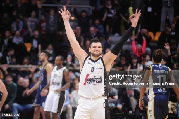 Alessandro Gentile of Segafredo celebrates during the LBA LegaBasket of serie A match between Virtus Segafredo Bologna and Auxilium Fiat Torino at...