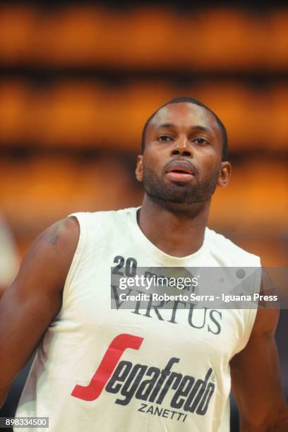 Oliver Lafayette of Segafredo looks over during the warm up before the LBA LegaBasket of serie A match between Virtus Segafredo Bologna and Auxilium...