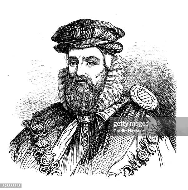 william cecil, 1st baron burghley - elizabethan ruff stock illustrations