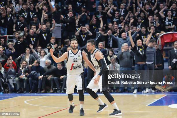 Stefano Gentile and Alessandro Gentile of Segafredo celebrates during the LBA LegaBasket of serie A match between Virtus Segafredo Bologna and...