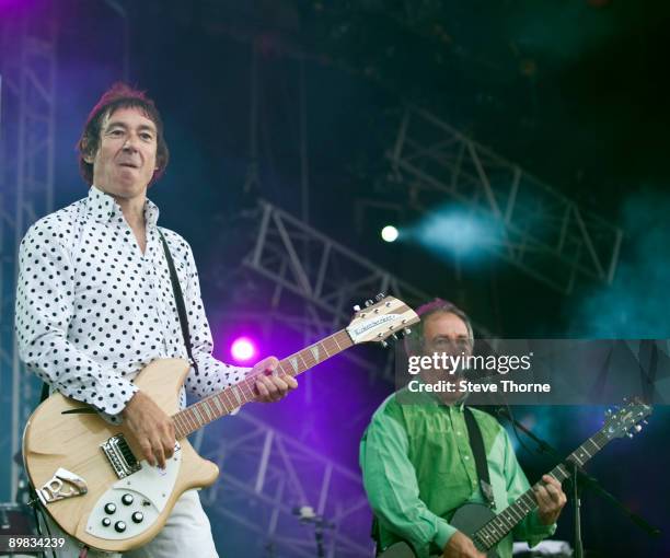 Steve Diggle and Pete Shelley of The Buzzcocks perform on stage on day 1 of Fairport's Cropredy Convention at Cropredy on August 13, 2009 in Banbury,...