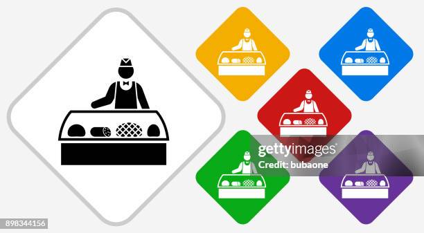 sales person and cold cuts color diamond vector icon - deli meat stock illustrations