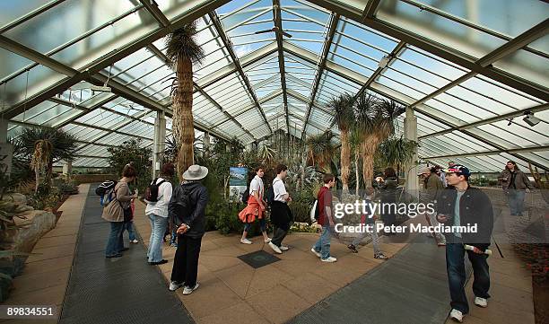 Visitors walk around the inside of the Princess of Wales Conservatory at The Royal Botanic Gardens, Kew on April 7, 2009 in London.