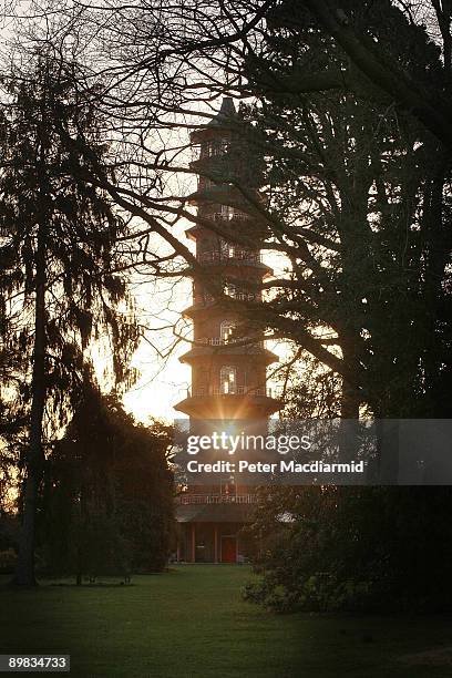 The Pagoda is bathed in early morning sunshine on March 25, 2009 at the Royal Botanic Gardens, Kew in London.